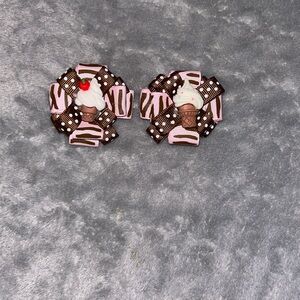 Hand made ice cream brown hair bows not identical.